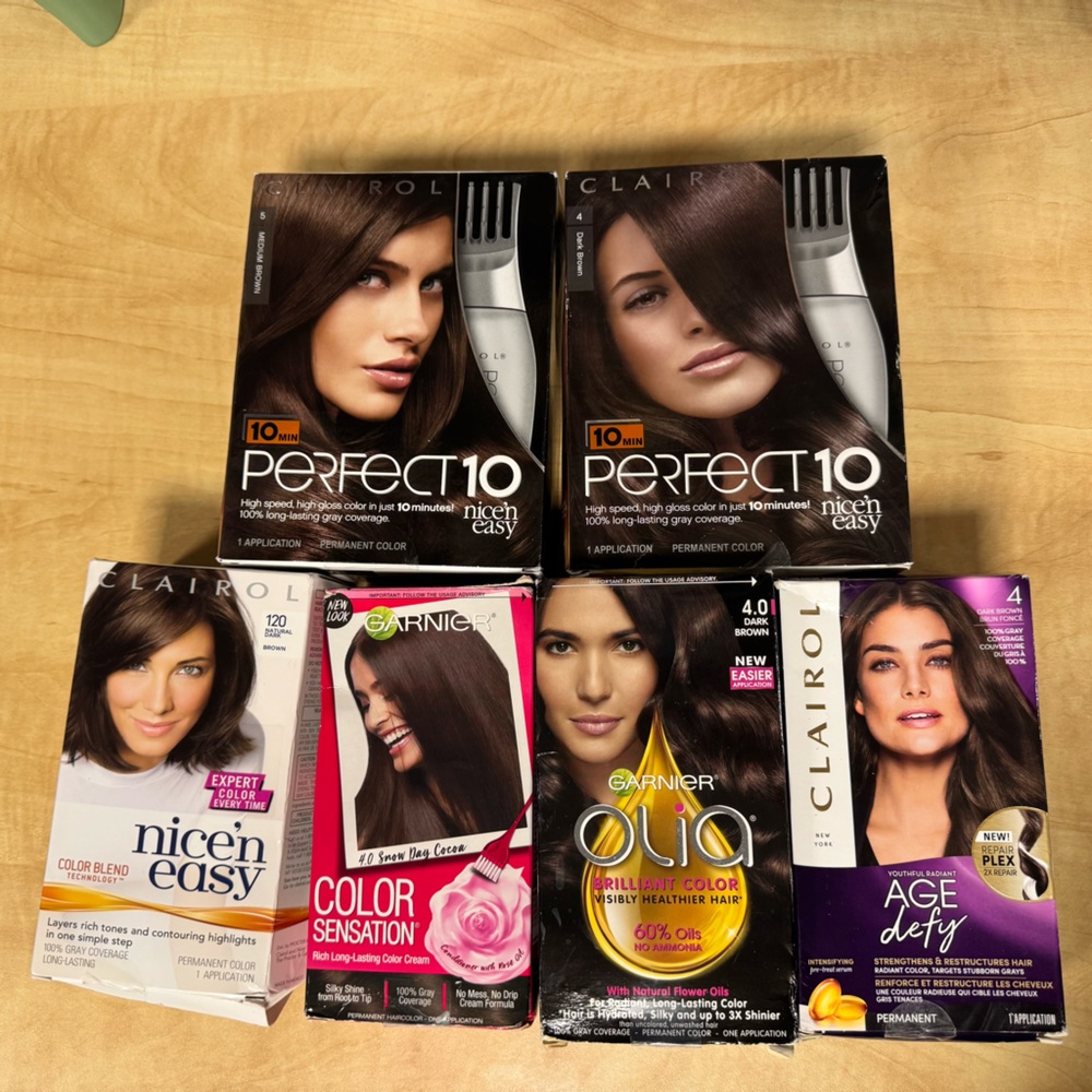 Lot of 6 Boxed Hair Color-Clairol/Garnier-Dark & Medium Brown-New & Sealed